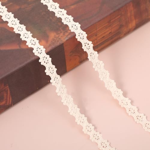TIESOME 9 Meter Vintage Spitzenband, 1 cm Breit Beige Baumwolle Dekoband Zierband Spitzenstoff Spitzenborte Spitzenblumen für DIY Nähen Handwerk Hochzeit Deko Scrapbooking