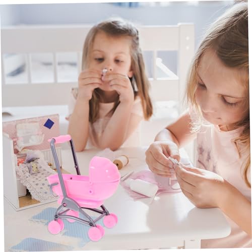 NOLITOY Mini Puppenwagen für Puppenhaus Simulierter Kinderwagen Zubehör für Rollenspiele Leichtes und Sicheres Material Hand Augen Koordination Fördernd – Bild 3