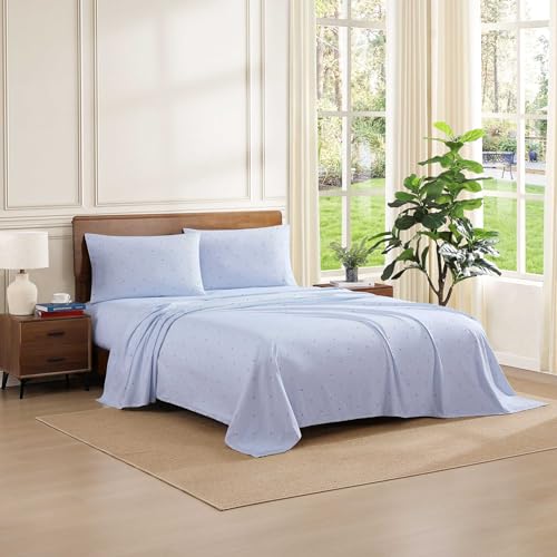 Image of Tommy Hilfiger - King Size Sheet Set, Soft Cotton Percale Bedding with Crisp Cooling Comfort, Deep Pocket Fitted Sheet with Matching Pillowcases, Americana Decor (Ithaca Flag Stripe Blue)