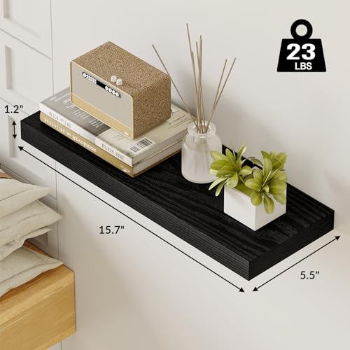 Fixwal 15.8in Black Floating Shelves, Set of 6 Wood Shelves, Farmhouse Shelf Wall Decor for Bathroom, Bedroom, Living and Kitchen Room - Image 3