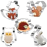 KAISHANE 5 Pieces Animals Cookie Cutters Shapes for Baking Fox,Owl,Rabbit,Squirrel and Hedgehog Shape Woodland Cookie Cutter Set for Baking