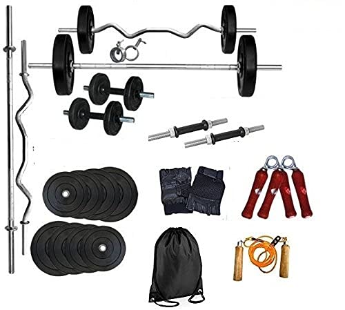 Body Maxx 30 Kg Home Gym Rubber Weight Plates + 1 No x 3Ft Ez Curl Bar + 1 No x 5 Ft Straight Bar + 2 Dumbells Rods 14 Inches + Gloves + Rope + Gym Bag + Hand Grippers + Locks (Home Gym Set) (B01EN23T8K) Amazon Price History, Amazon Price Tracker