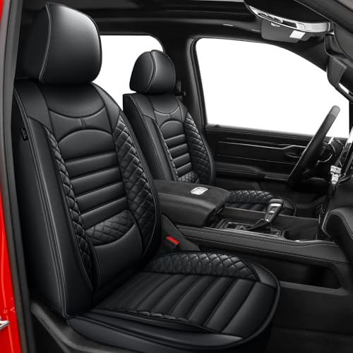 Image of Custom For Dodge Ram 1500 Seat Covers 2500 3500 2026 2025 -2002 Full Set | Truck Seat Covers Premium Leather Quad Crew Cab Big Horn Laramie Tradesman Limited Flat Bench(5 Seat,Black)