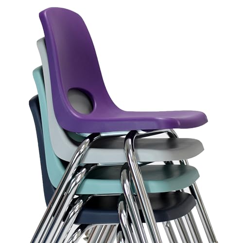 Image of FDP 12 inch School Stack Chair,Stacking Student Seat with Chromed Steel Legs and Nylon Swivel Glides For In-Home Learning or Classroom - Contemporary /Purple (4-Pack), 14004-CTPU