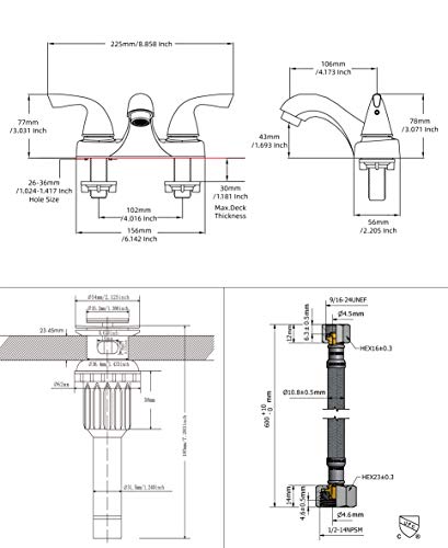 PARLOS 2-Handle Bathroom Sink Faucet with Metal Drain Assembly & Hose Lead-Free cUPC, Oil Rubbed Bronze, 13590 - Thumbnail 5