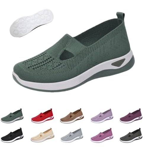 Orthopedic Walking Shoes for Women Woven Breathable Orthopedic All-Day Comfort Sneakers Lightweight Anti-Slip Sports Shoes (Gree