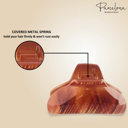 Parcelona French Elegant Beige Wave Medium 2 3/4" Covered Spring Celluloid Acetate Jaw Hair Claw Clip Non Slip Women Hair Accessories, Made In France #TOP2