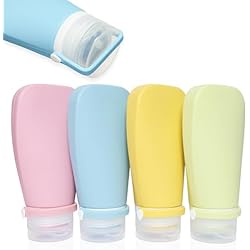 Dispensadores De Gel Y Champu Para Hoteles FAMOCA 4 Botes Viaje Rellenables 100ml De Silicona Con Cierre De Seguridad Libres De BPA - Botes Para Gel Y Champu Para Hombre Y Mujer - Botes Rellenables Viaje, Gimnasio, Salsas Con Etiquetas