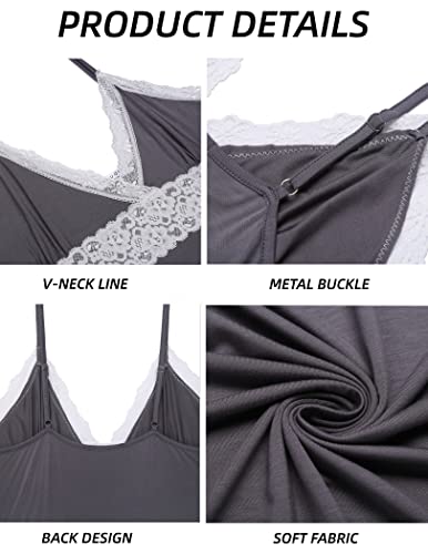 Ekouaer Nightdress Womens Lace Chemise,Viscose-Gray,Large #TOP5
