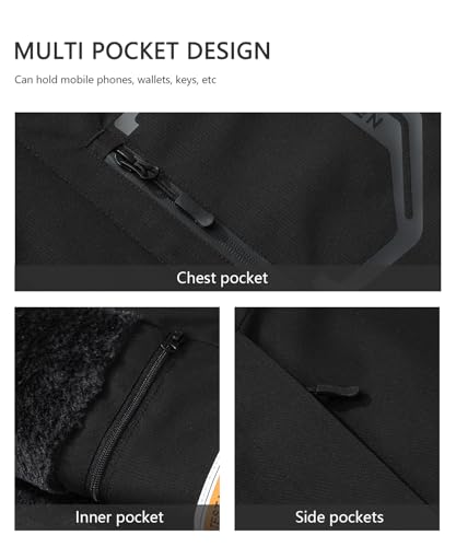 Men's Ski Jacket with Hooded Snowboarding Waterproof Fleece Lining Jacket Winter Coat Multi Pockets - Image 5