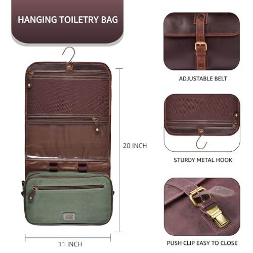 LEATHER VILLAGE Hanging Genuine Leather Toiletry Bag for Men & Women with Waterproof Lining – Handcrafted Vintage Travel Dopp Kit, Shaving Organizer & Shower Bathroom Essentials Case - Cherry by LEATHER VILLAGE - Image 2
