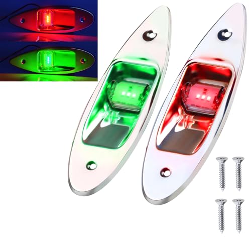 Boat Navigation Lights, 12V Stainless Steel Marine Navigation Lights, Waterproof Red & Green LED Marine Boat Yacht Sailing Signal Warning Light