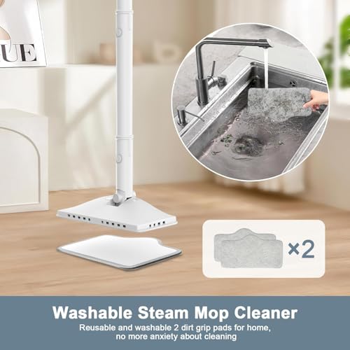 Image of 6-in-1 1200W Rotatable Steam Mop, Multi-Surface Steam Cleaner with 2 Modes, 400ML Tank, 23FT Cord, 2 Washable Pads for Hard Floor Laminate Tile Cleaning (First Frost)