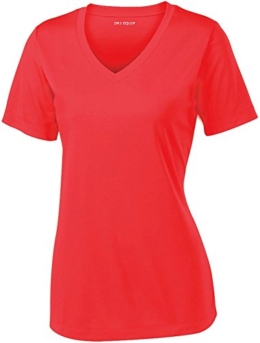 Women's Short Sleeve Moisture Wicking Athletic Shirt-HotCoral-M