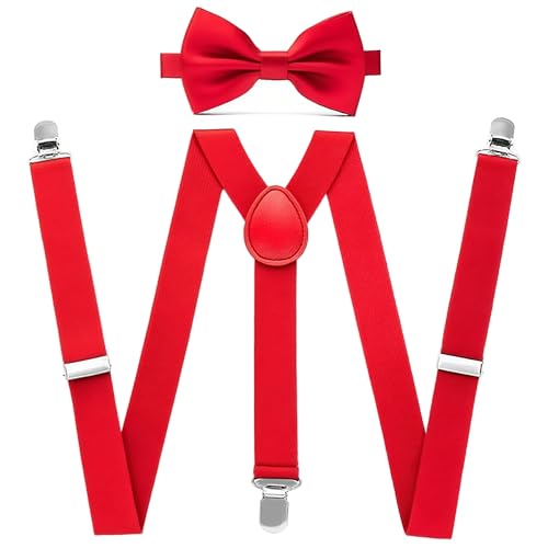 Gekamoyue Bretelle, 2.5cm Bretelle da Uomo a Forma di Y con Forte Clip con 3 Forte Clip, Comfort Regolabile, Tuta Pantaloni per Camicie, Feste, Affari (Rosso)