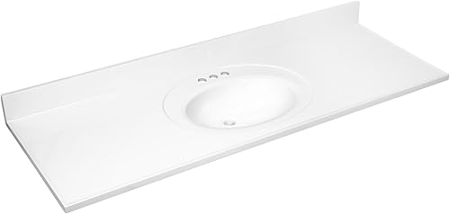 Miniatura 15 de Design House Tapa de tocador con lavabo, salpicadero de 4 pulgadas, mármol cultivado, montaje central, marfil, 31 pulgadas de ancho x 19 pulgadas