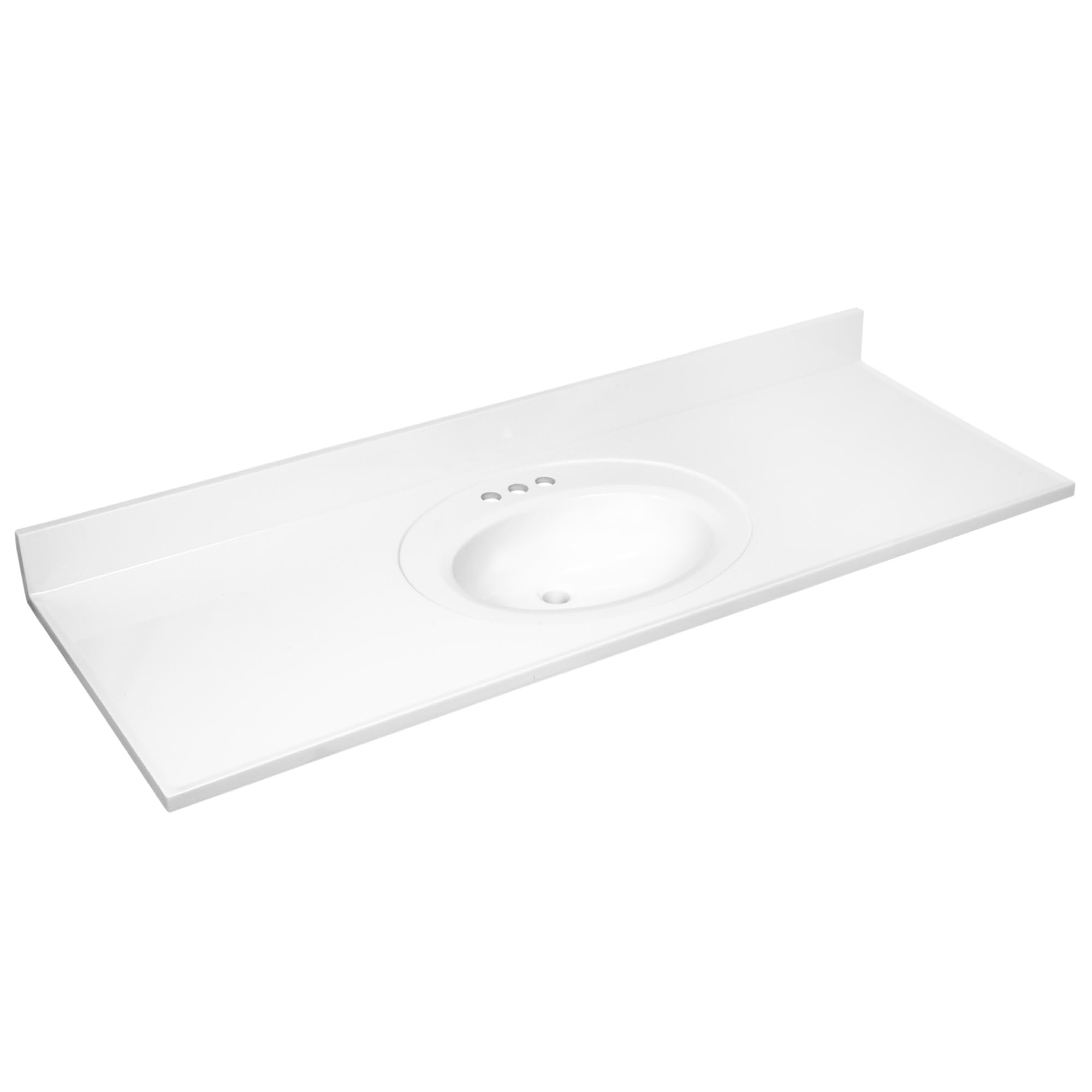 Cultured Marble Vanity Top – 61-Inch Single Bowl Sink 4-Inch Centerset with Integrated Backsplash – Reinforced Packaging – Solid White, Design House, 597427