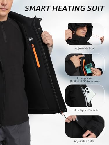 Men's Heated Jacket Waterproof with USB-A 4-Temp Control Lightweight for Skiing Hiking3
