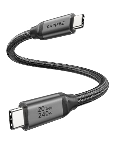 Silkland USB C Datenkabel 20Gbps(2.5GB/s) USB 3.2 Gen2×2, Datenkabel USB C auf USB C Kabel Kurz 30CM, PD3.1 240W 48V/5A Lade- 5K/4K@60Hz Videokabel für Android Auto, PSSD, Dock, MacBook Pro, iPad Pro