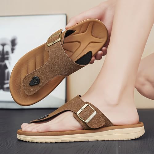 Image of Mens Sandals Adjustable Buckle Straps with Arch Support Lightweight Comfort Beach Sandals Soft Cushion Footbed Summer Slippers Open Toe Slides for Indoor and Outdoor