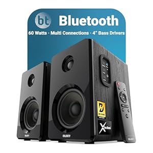 MAJORITY D40 Bluetooth Lautsprecher Boxen | 60W 2.0 Aktivlautsprecher | Studio Monitor mit 4″-Treiber | Regallautsprecher für HiFi Stereo mit Optischer, RCA-, USB- und AUX-Eingang | Fernbedienung
