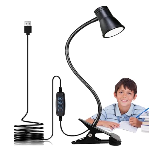 Escritorio con clip, protección de ojos, iluminación interior, 3 modos, 10 brillo, 360° flexible para la lectura,