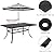 Grand patio Outdoor Dining Table Set of 7, Modern Woodgrain-Look Table with Umbrellas Holes&C-Spring Motion Wicker Chairs for 6, Patio Furniture for Garden (Grey, Rectangular)