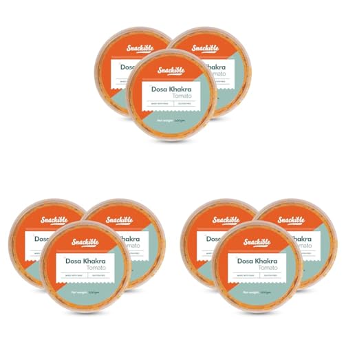 Image of Snackible Tomato Dosa Khakhra (Pack of 9) 3x100gm | Healthy Snack | Made with Ragi | Gluten Free | Source of Protein | No Preservatives