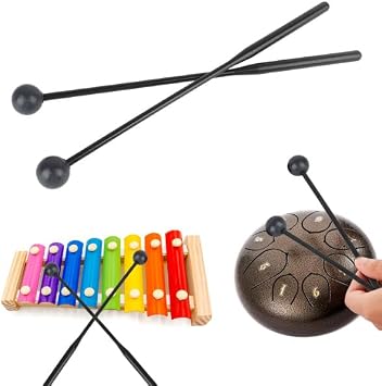 2 Pcs Drum Mallets 12 Inch Percussion Sticks Plastic Rubber Tongue Drum Mallets for Xylophone Glockenspiel Marimba Bell ChimeBlack