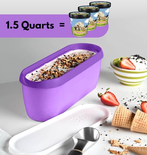 luxail Ice Cream Containers for Homemade Ice Cream,Reusable Storage Freezer Ice Cream Container with Lids, 1.5 Quart Tub, Purple and Lavender, Hand Wash