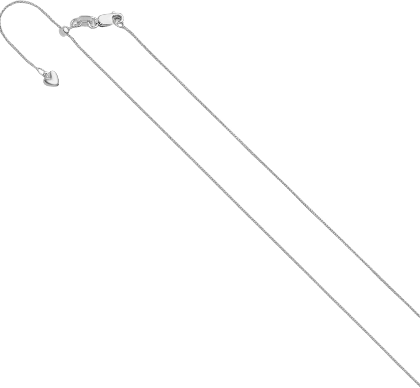 IceCarats 14K Solid White Gold 0.85mm Dainty Spiga Adjustable Wheat Chain Necklace Polished