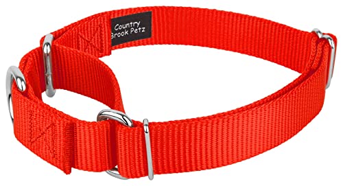 Country Brook Petz - Vibrant 15 Color Selection - Martingale Heavyduty Nylon Dog Collar (Extra Large, 1 1/2 Inch Wide, Hot Orange) #TOP1