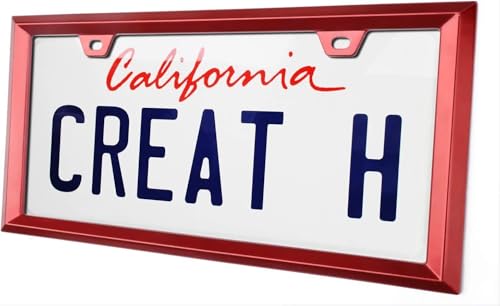 Creathome 3D Shining Red License Plate Frames, Pure Zinc Alloy Metal with Triangle Patterned