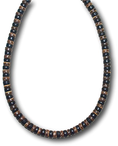 Native Treasure 22 Inch Mens/Womens Black And Brown Wood Coco Shell Bead Surfer Necklace Choker - 8Mm (5/16") #TOP15
