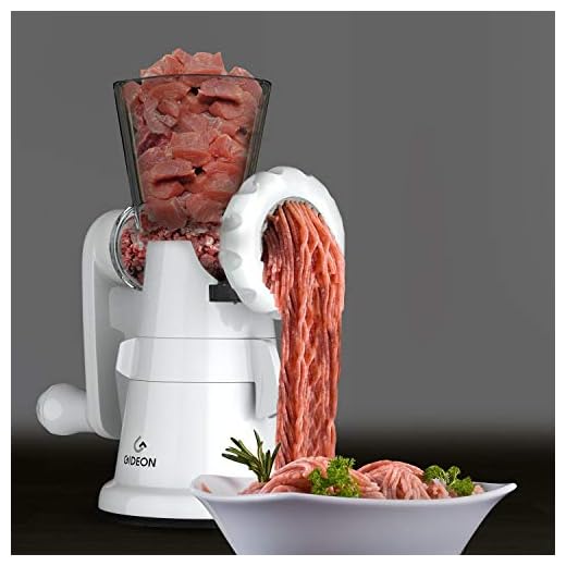 Gideon Hand Crank Manual Meat Grinder with Powerful Suction Base / Heavy Duty with Stainless Steel Blades / Quickly and Effortlessly Grind Meat, Vegetables, Garlic, Fruits, etc.