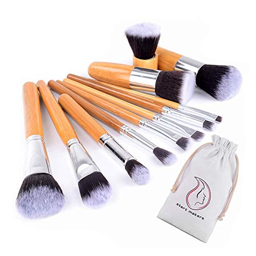 Makeup Brushes with Bamboo Handles Makeup Brush Set for Foundation Blending Blush Concealer Eye Face Powder Cream Cosmetics Kit