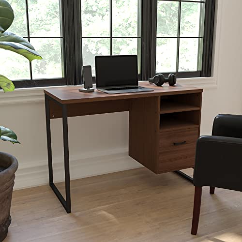 Flash Furniture Northbrook Rustic Coffee Wood Grain Finish Computer Desk With Black Metal Frame #TOP1