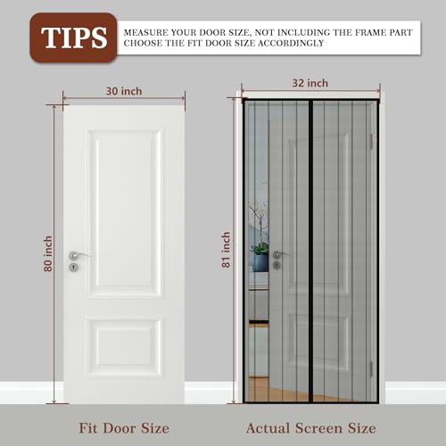 Yotache Magnetic Screen Door Fits 30x80 Inch Doors, Screen Size 32\"x81\", Reinforced Screen Mesh with Full Strip Magnets for Front/Back Patio Single Sliding Door - Thumbnail 2