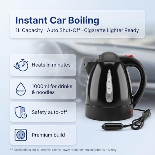 Luqeeg tetera eléctrica para automóvil 1L con apagado automático miniatura 2