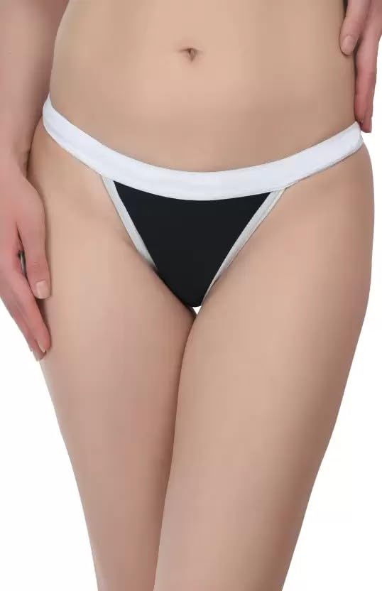 vadik Women's Breathable Cotton Thong/Low Rise, Girls Sexy Thong Panty/Underwear Women Bikini Panties (in, Alpha, M, Regular, Black & White)-picture-53