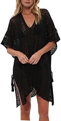 Wander Agio Beach Swimsuit for Women Sleeve Coverups Bikini Cover Up Net Slit Black