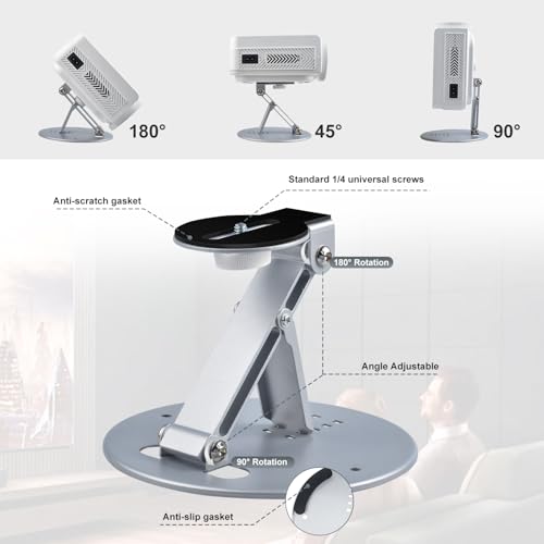 ZDSSY Beamer Halterung,Beamer Ständer Stativ Halterung 180°Drehbar,für Projektor mit 1/4’’(6mm) Schraube Schnittstelle, Projektionsständer für Projektor Wall Ceiling Mount,Runder,Silber