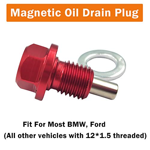 Moonlinks Magnetic Oil Drain Plug M12x1.5 For Most BMW, Ford,Red Magnetic Sump Drain Nut Oil Drain Repair Bolt For All Other Car Models With 12x1.5 Threaded (M12x1.5, Red) - Thumbnail 6