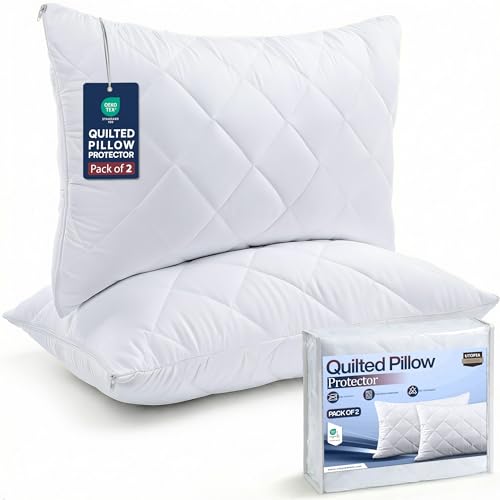 Utopia Bedding Pillow Protector 50x75 cm Quilted Zippered Soft & Breathable Microfiber Pillowcase Protectors (White 50x75 cm (2 Pack - White))