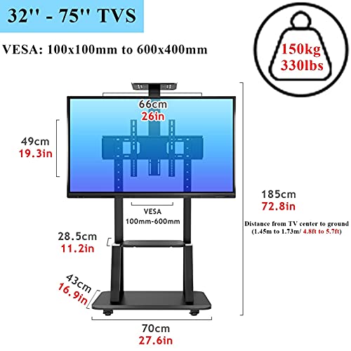 Soporte rodante para TV de 32 a 75 pulgadas ajustable en altura miniatura 2