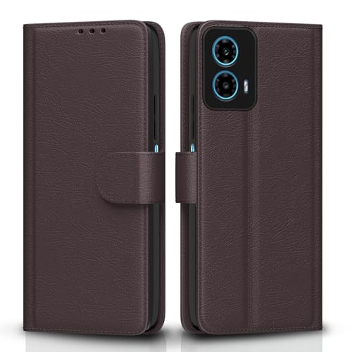 Image of Pikkme Flip Cover for Motorola Moto G34 5G / G45 5G | Leather Finish | Shockproof with Card Pockets & Wallet Stand | Ultimate Protection Case(Coffee)
