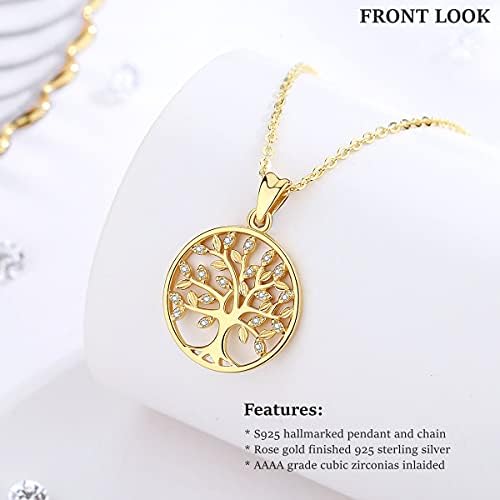 CELESTIA Tree of Life Necklace Womens 925 Sterling Silver Family Bond Life Tree Pendant with Chain, Gifts for Mother Grandma Sister Daughter