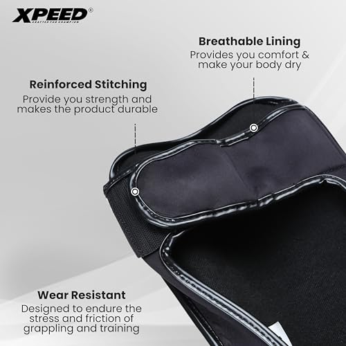 Image of XPEED Matt PU Grappling ShinGuard /Shin Pad | Thick Padding Forefoot | Shin Guard for Men and Women | Training Practice and Sports | Kickboxing shinpad | Baseball | Cricket | Sports Shinguards (S)