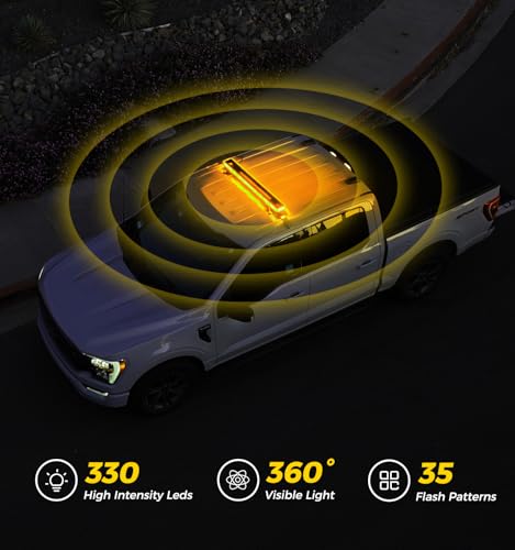 Xprite 42 inch 330 LED Rooftop Emergency Strobe Light Bar Heavy-Duty Flashing Warning Lights w/Adjustable Mounting Brackets, for Construction Vehicles Towing Work Trucks Plows Pickup - Amber