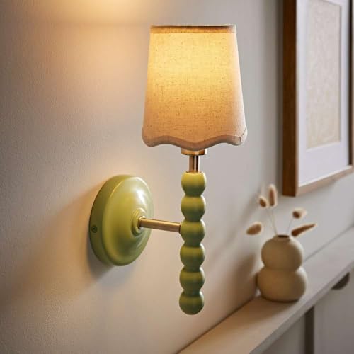 Image of ValueLights | Bobbin Sage Green Wall Light with Scallop Shade and Bulb | Wall Lights, Home Décor & Improvement Essential | Mains Wired